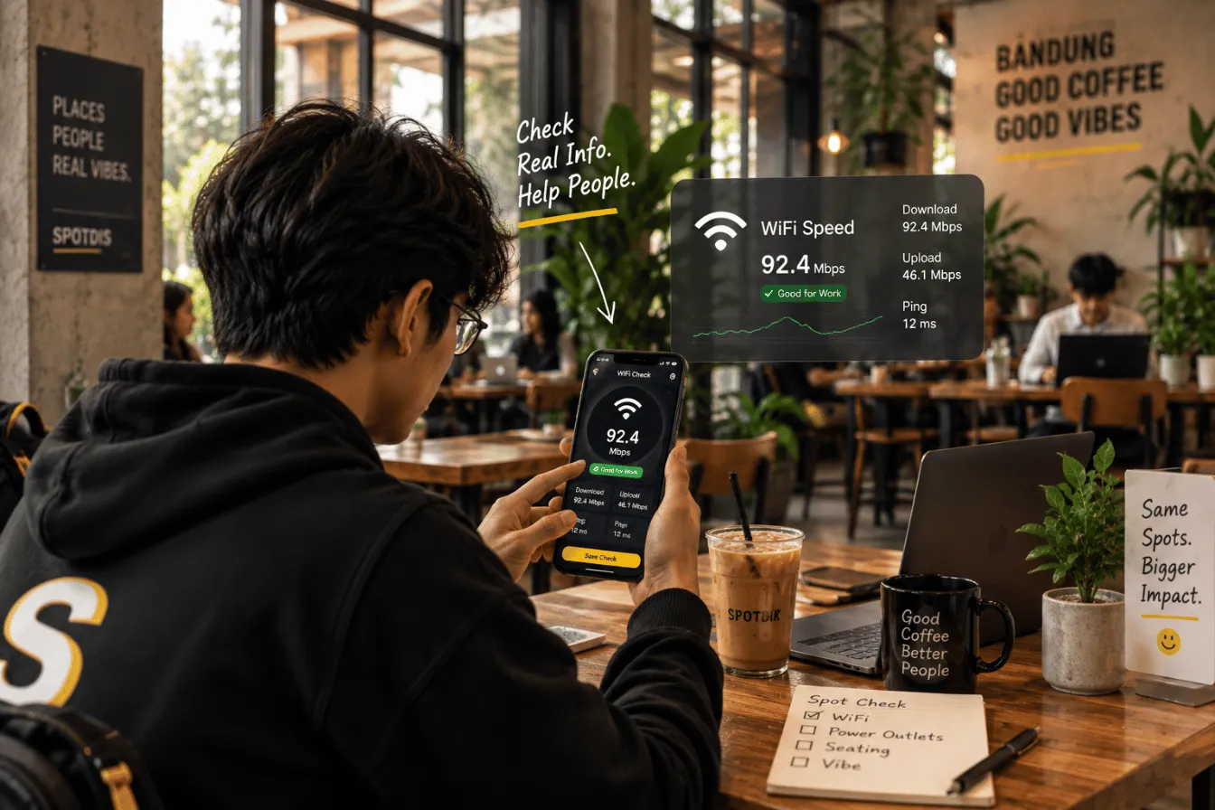 Checking WiFi at a cafe
